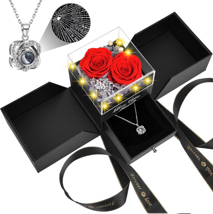 Preserved Red Real Rose with Heart I Love You Necklace
