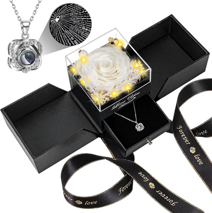 Preserved Red Real Rose with Heart I Love You Necklace