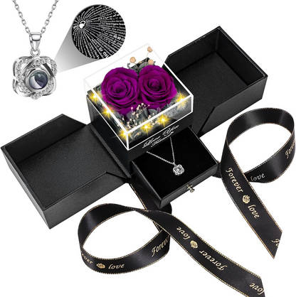 Preserved Red Real Rose with Heart I Love You Necklace