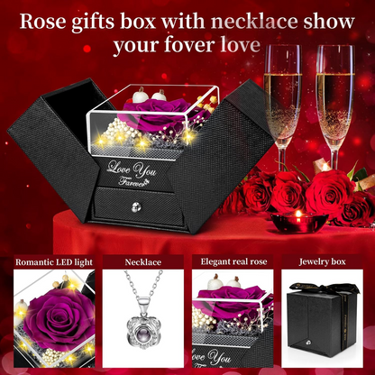 Preserved Red Real Rose with Heart I Love You Necklace