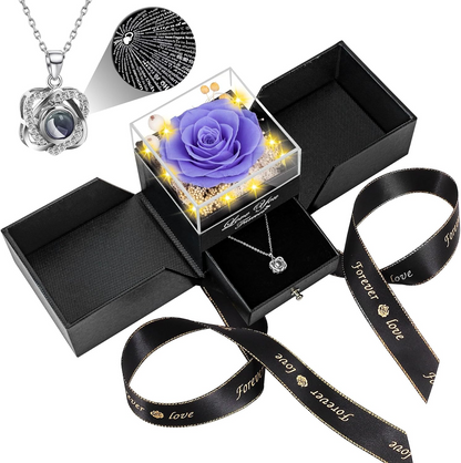 Preserved Red Real Rose with Heart I Love You Necklace