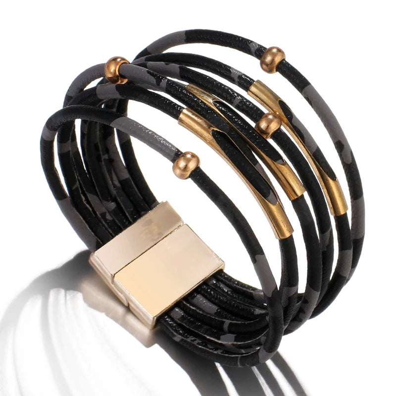 ALLYES Vintage Tube Leopard Leather Bracelet