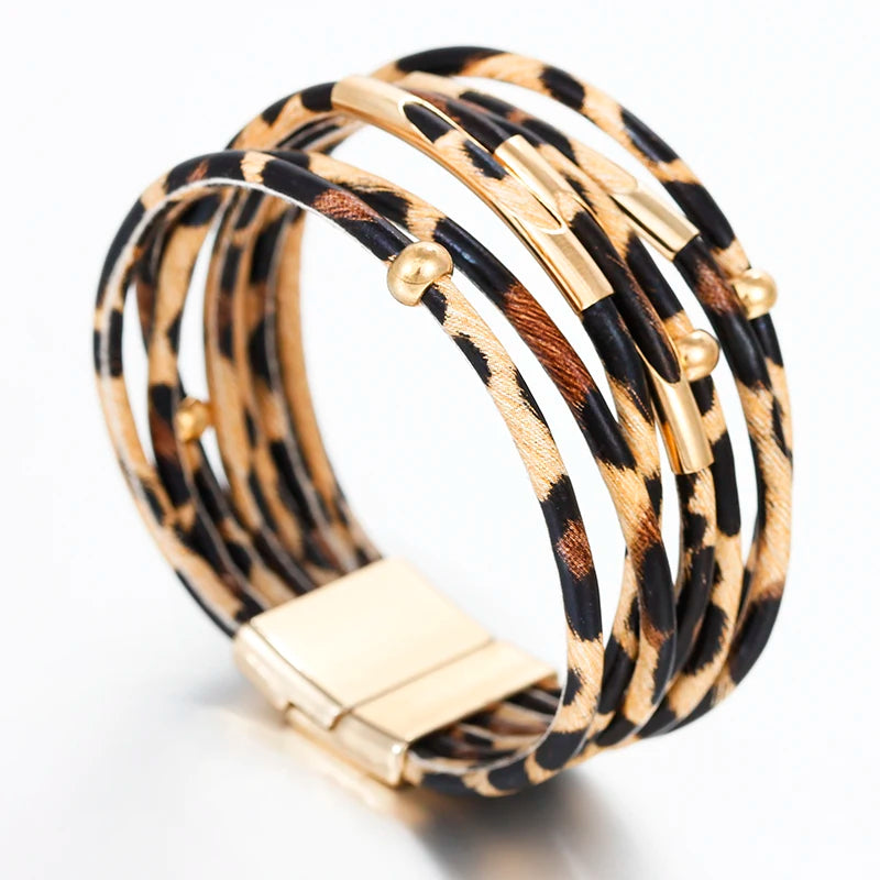 ALLYES Vintage Tube Leopard Leather Bracelet