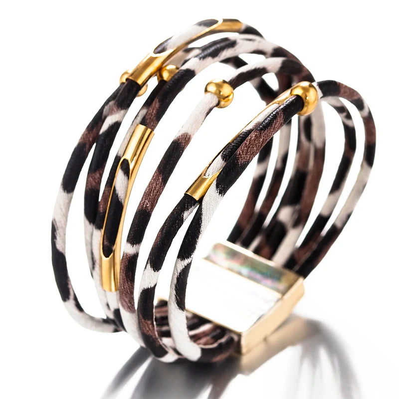 ALLYES Vintage Tube Leopard Leather Bracelet