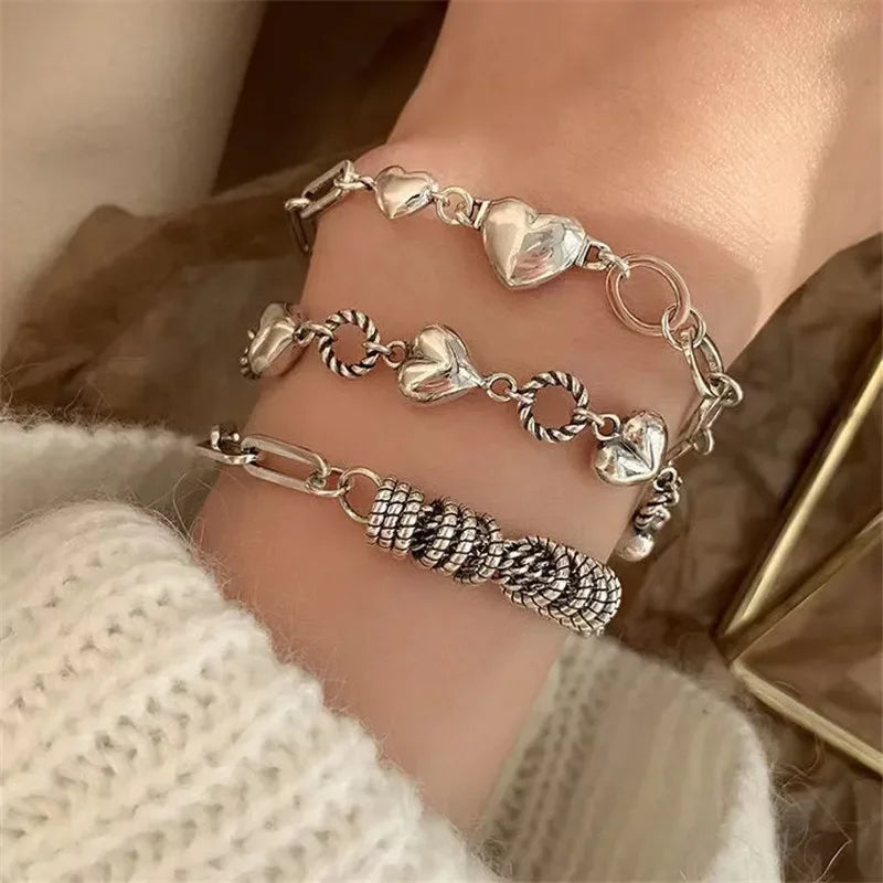 Bohemia Circle Bracelet Set Multi-Layer Vintage Folded Wind Fish Bone Chain Flower Leaves Jewelry Gift