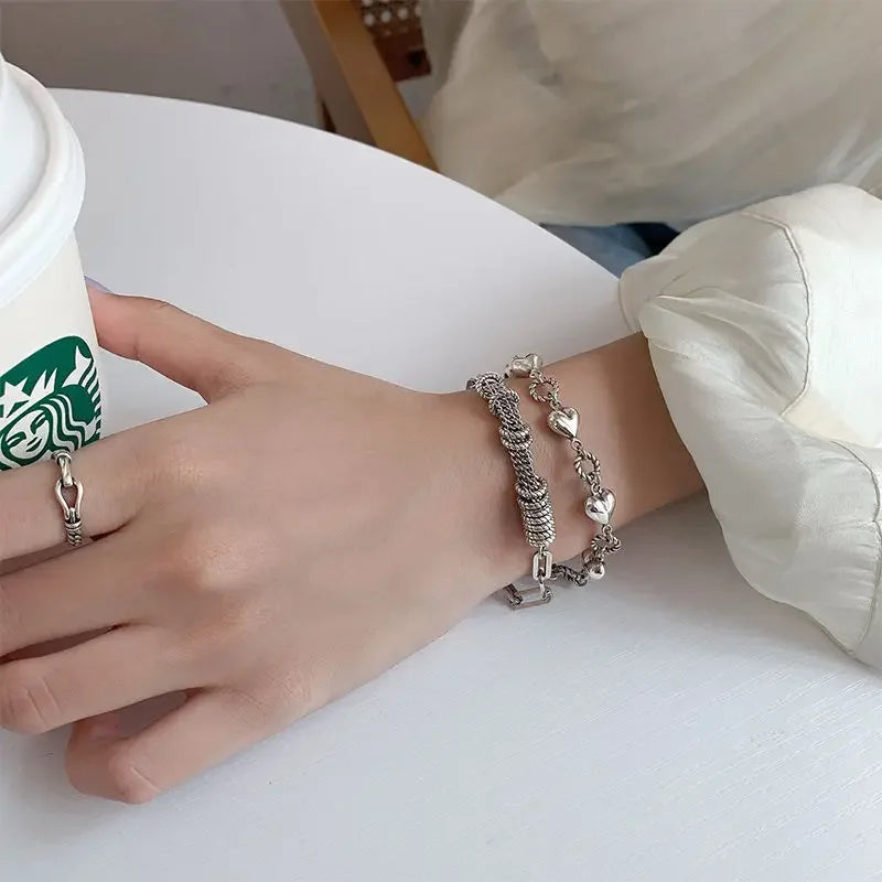 Bohemia Circle Bracelet Set Multi-Layer Vintage Folded Wind Fish Bone Chain Flower Leaves Jewelry Gift