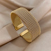 Vintage Stainless Steel Braided Mesh Open Bracelet Classic Cuff Waterproof Jewelry