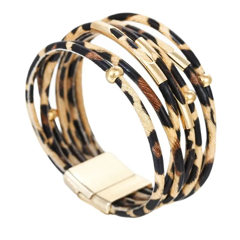 ALLYES Vintage Tube Leopard Leather Bracelet