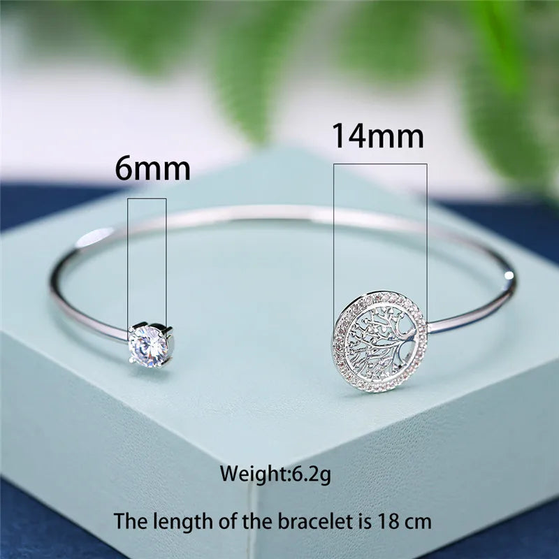 Dainty Female White Zircon Stone Bracelet Tree Of Life Adjustable Bracelets
