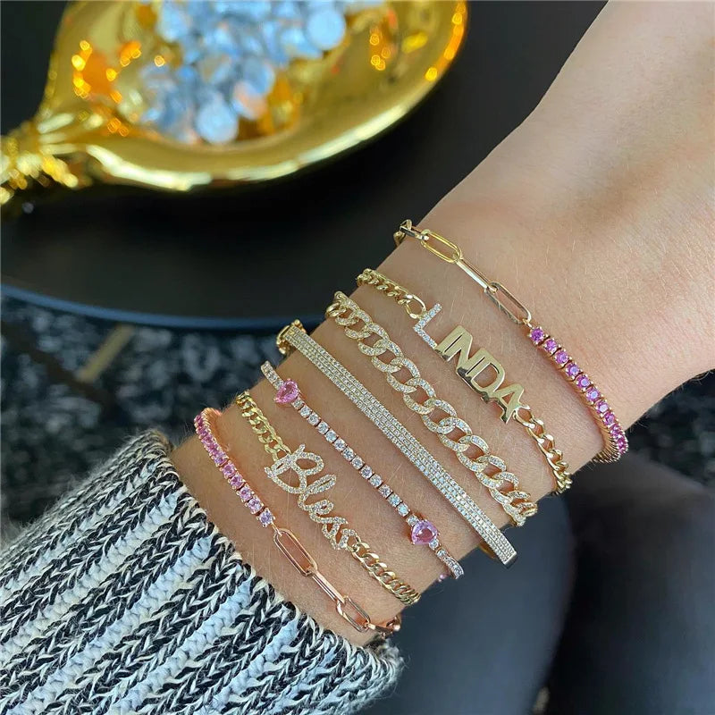 Luxury Color Cubic Zirconia Gold Color Tennis Bracelets