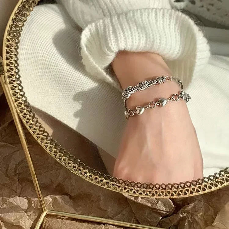 Bohemia Circle Bracelet Set Multi-Layer Vintage Folded Wind Fish Bone Chain Flower Leaves Jewelry Gift