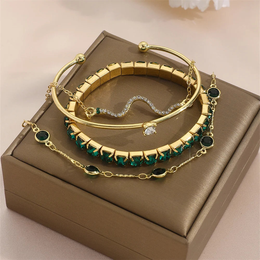 Fashionable Snake Imitation Gemstone Bangle Rhinestone Full Metal Bracelet