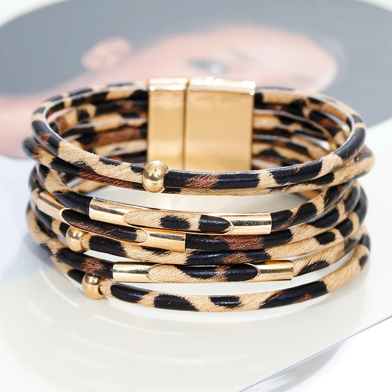 ALLYES Vintage Tube Leopard Leather Bracelet