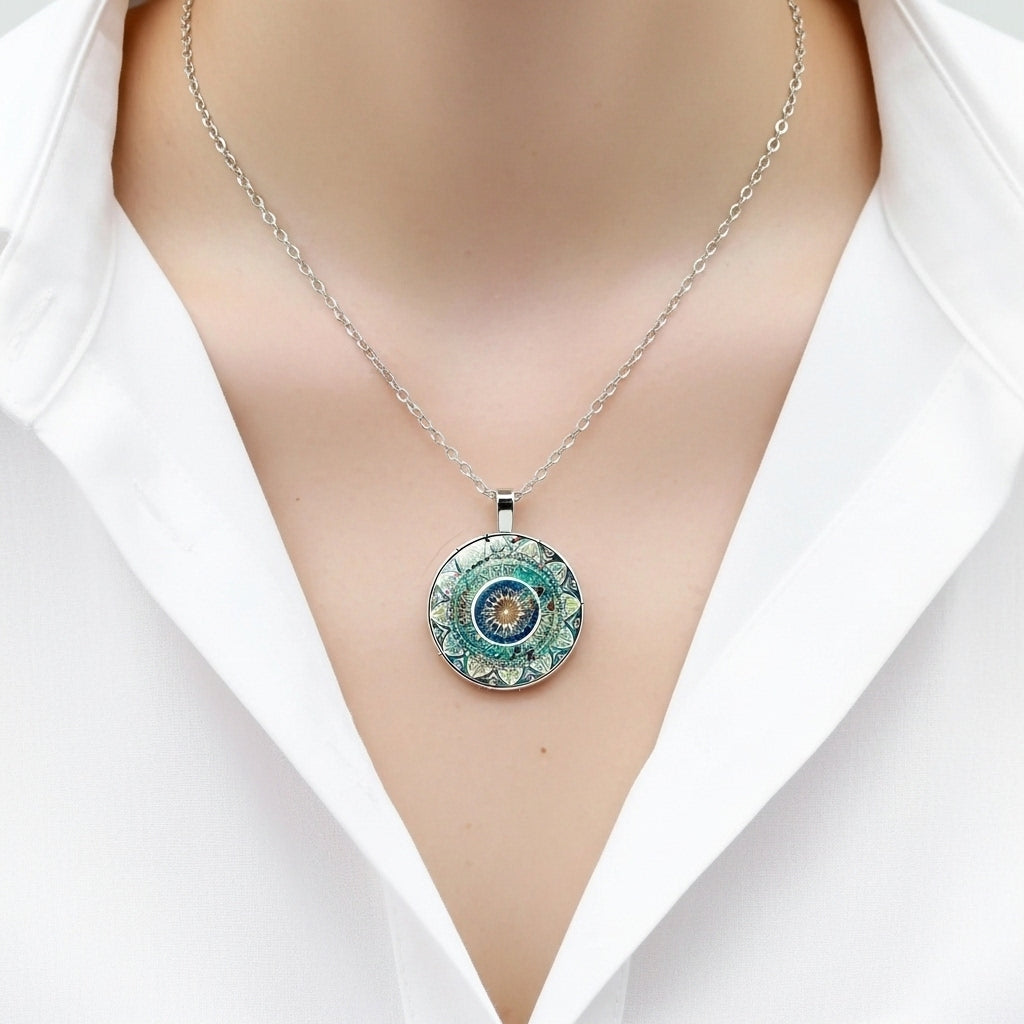 Vintage Rounded Blue Mandala Necklace