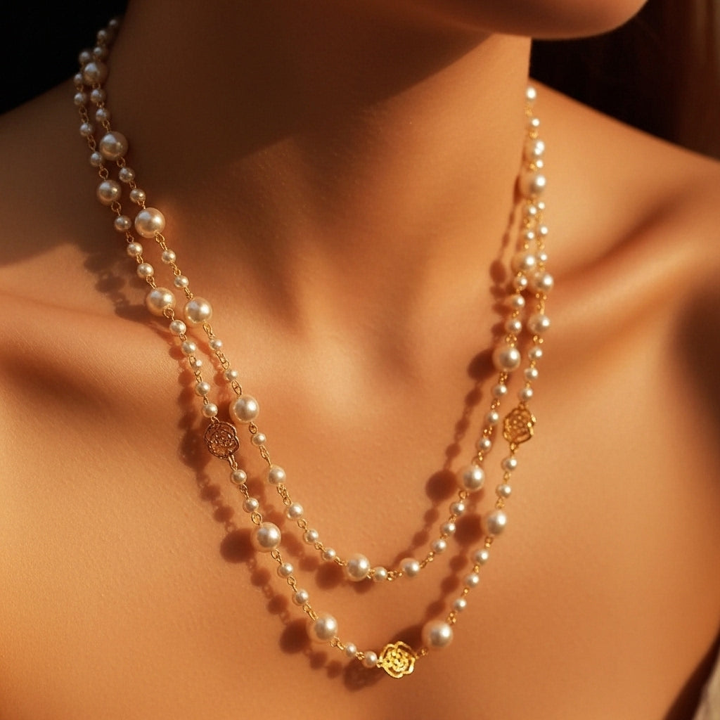 Elegant Gold Pearl Necklace