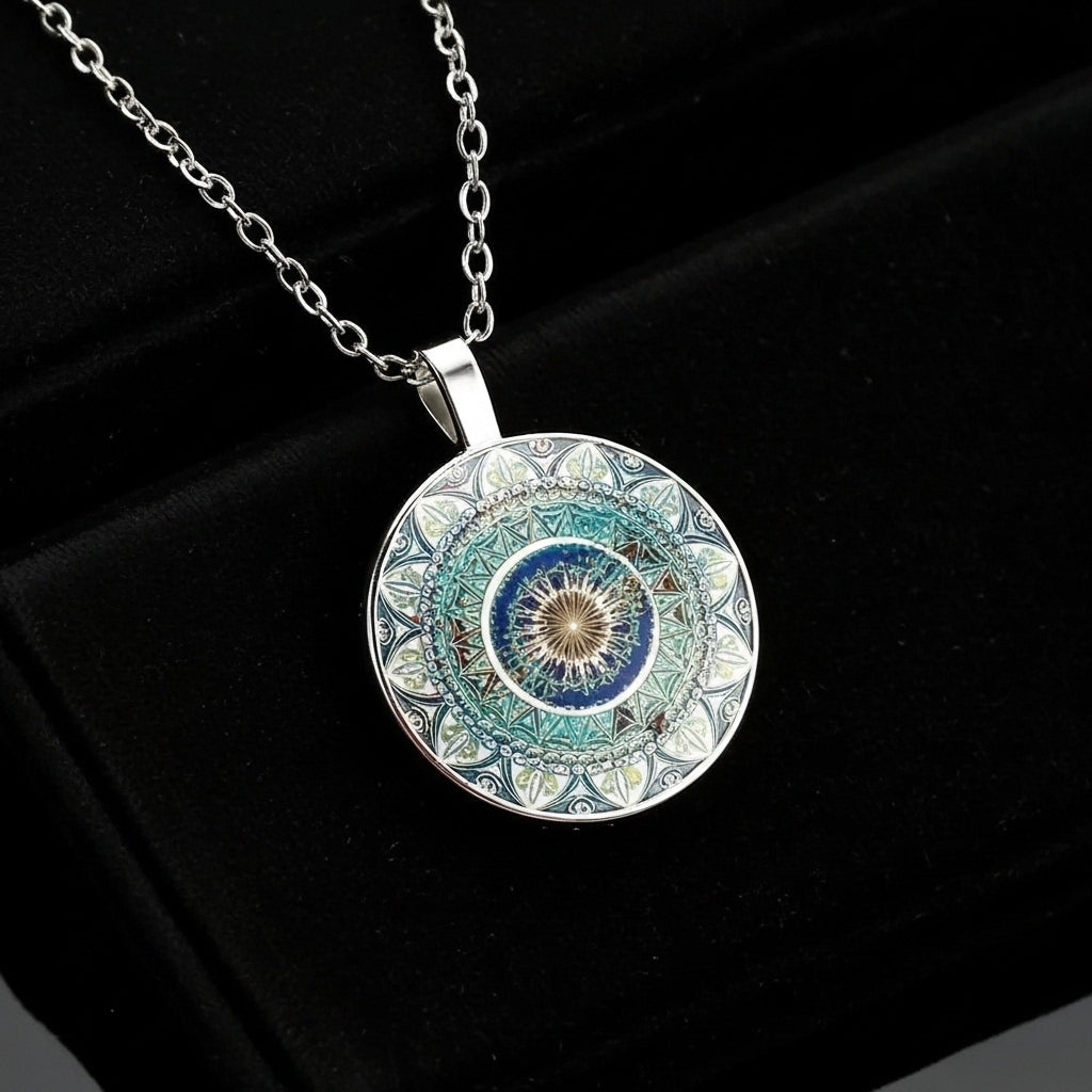 Vintage Rounded Blue Mandala Necklace