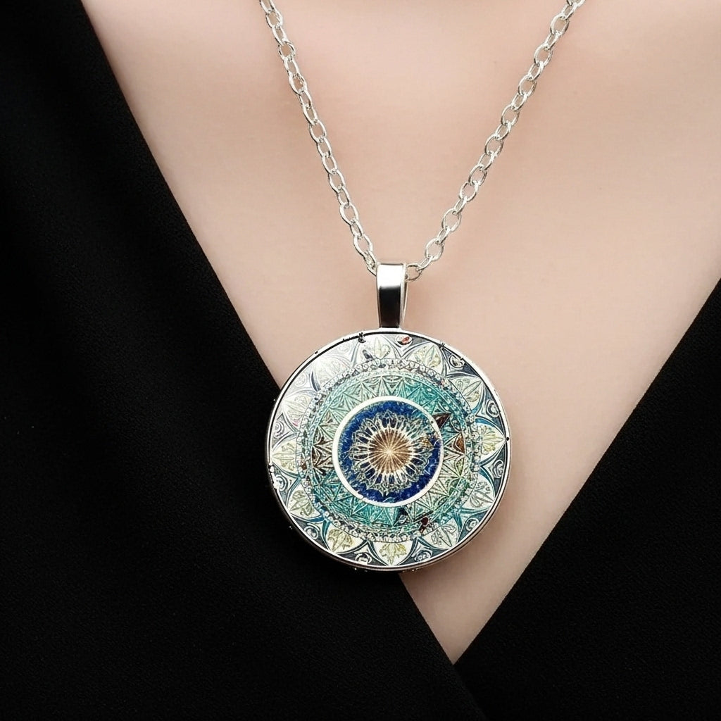 Vintage Rounded Blue Mandala Necklace
